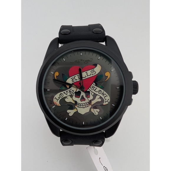 Ed Hardy Watch Skull 'Love Kills Slowly' Watch Men Silicone Band- New Battery - Picture 1 of 9